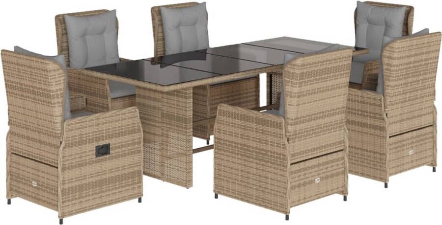 VidaXL 7-delige Tuinset met kussens poly rattan beige