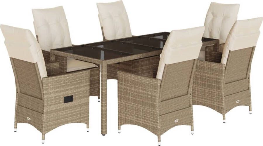 VidaXL 7-delige Tuinset met kussens poly rattan beige
