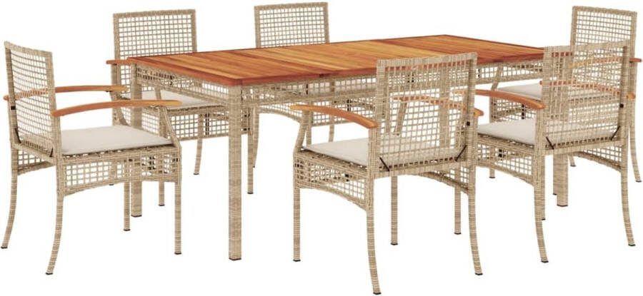 VidaXL 7-delige Tuinset met kussens poly rattan beige