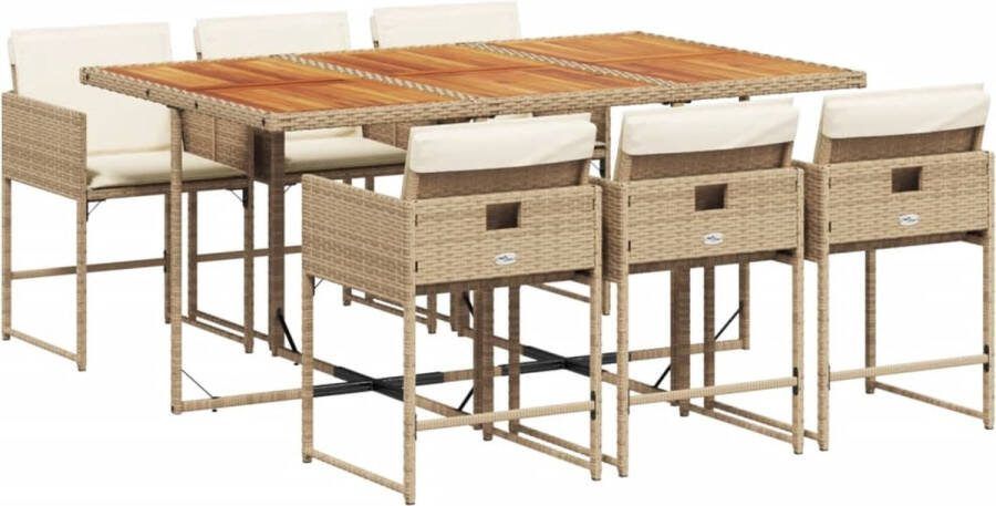 VidaXL 7-delige Tuinset met kussens poly rattan beige