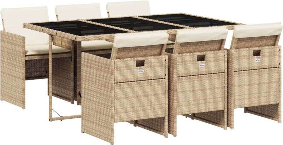VidaXL 7-delige Tuinset met kussens poly rattan beige