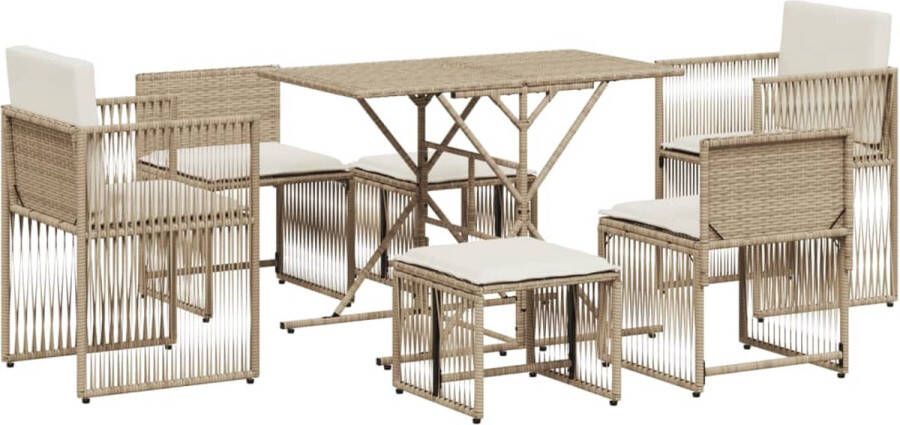 VidaXL 7-delige Tuinset met kussens poly rattan beige