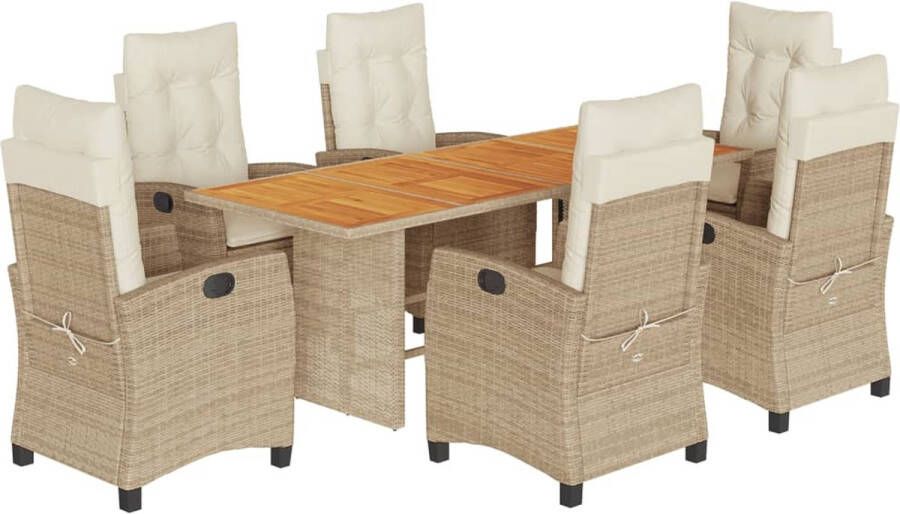 VidaXL 7-delige Tuinset met kussens poly rattan beige
