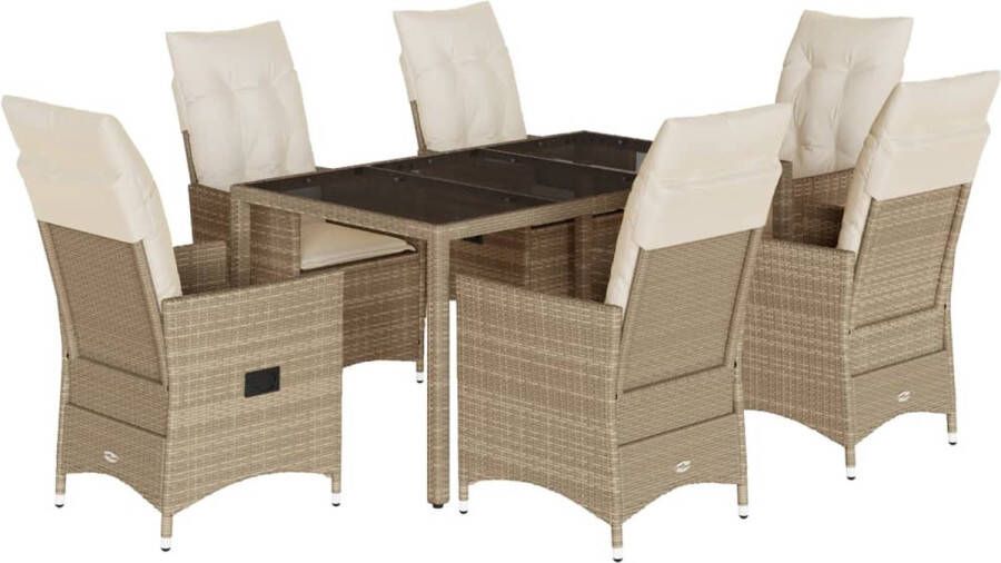 VidaXL 7-delige Tuinset met kussens poly rattan beige