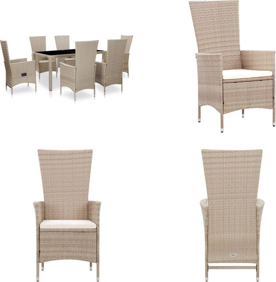 VidaXL 7-delige Tuinset met kussens poly rattan beige Eethoek Voor Buiten Eethoeken Voor Buiten Tuintafel En Stoel Tuintafels En Stoelen