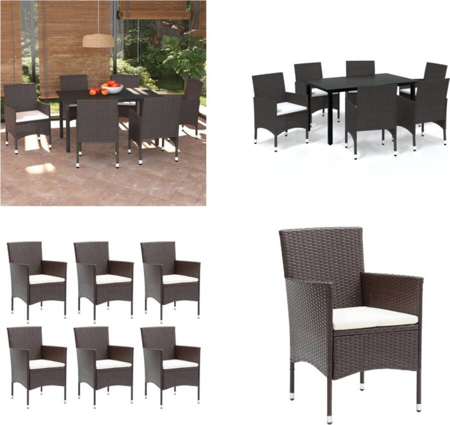 VidaXL 7-delige Tuinset met kussens poly rattan bruin Eethoek Eethoeken Eetset Eetsets