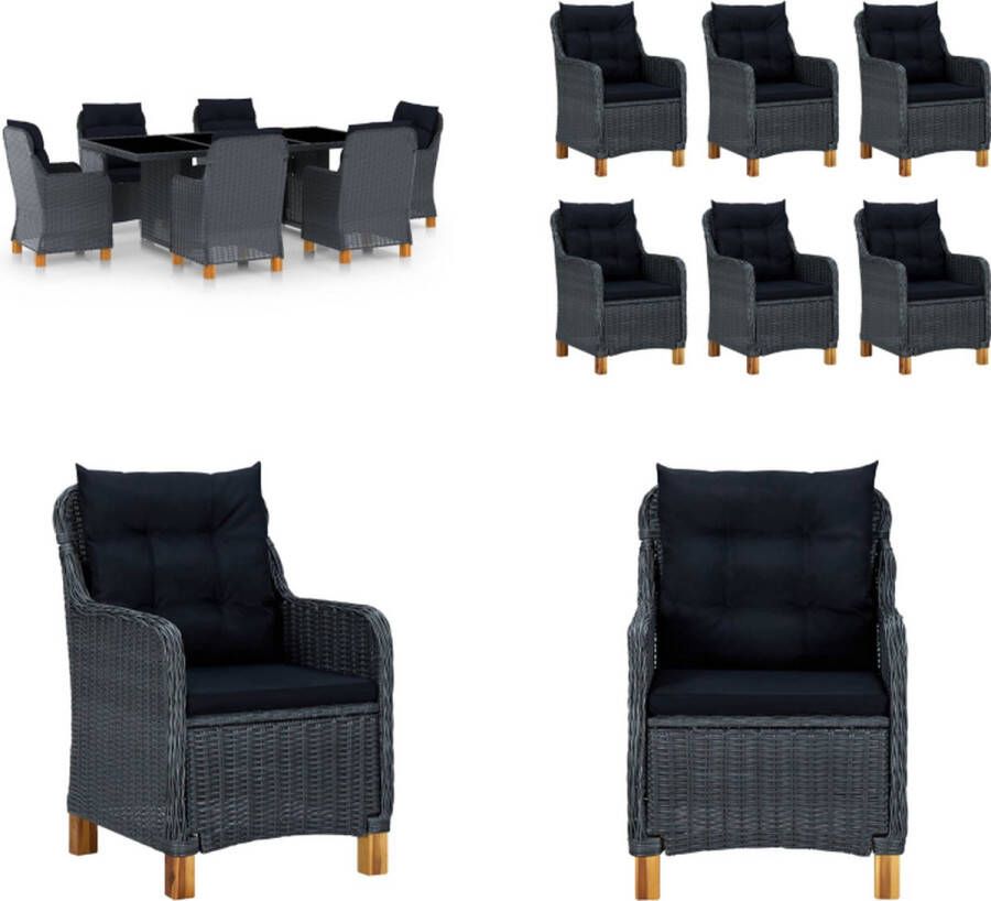 VidaXL 7-delige Tuinset met kussens poly rattan donkergrijs Eethoek Voor Buiten Eethoeken Voor Buiten Tuintafel En Stoel Tuintafels En Stoelen