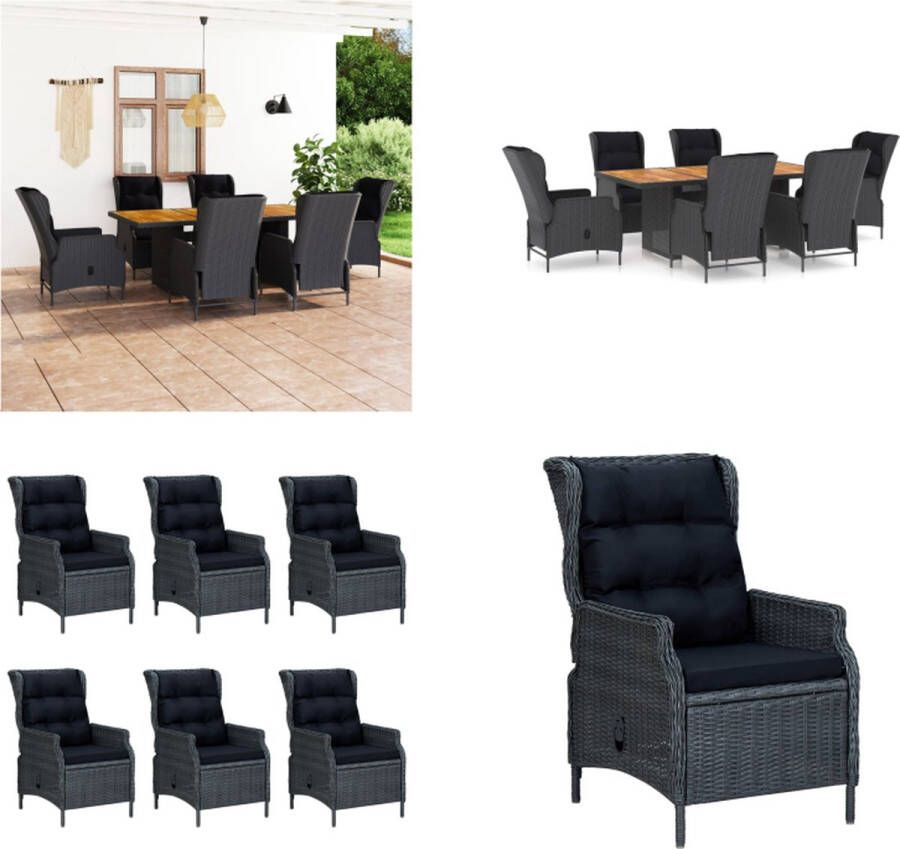 VidaXL 7-delige Tuinset met kussens poly rattan donkergrijs Eethoek Voor Buiten Eethoeken Voor Buiten Tuintafel En Stoel Tuintafels En Stoelen
