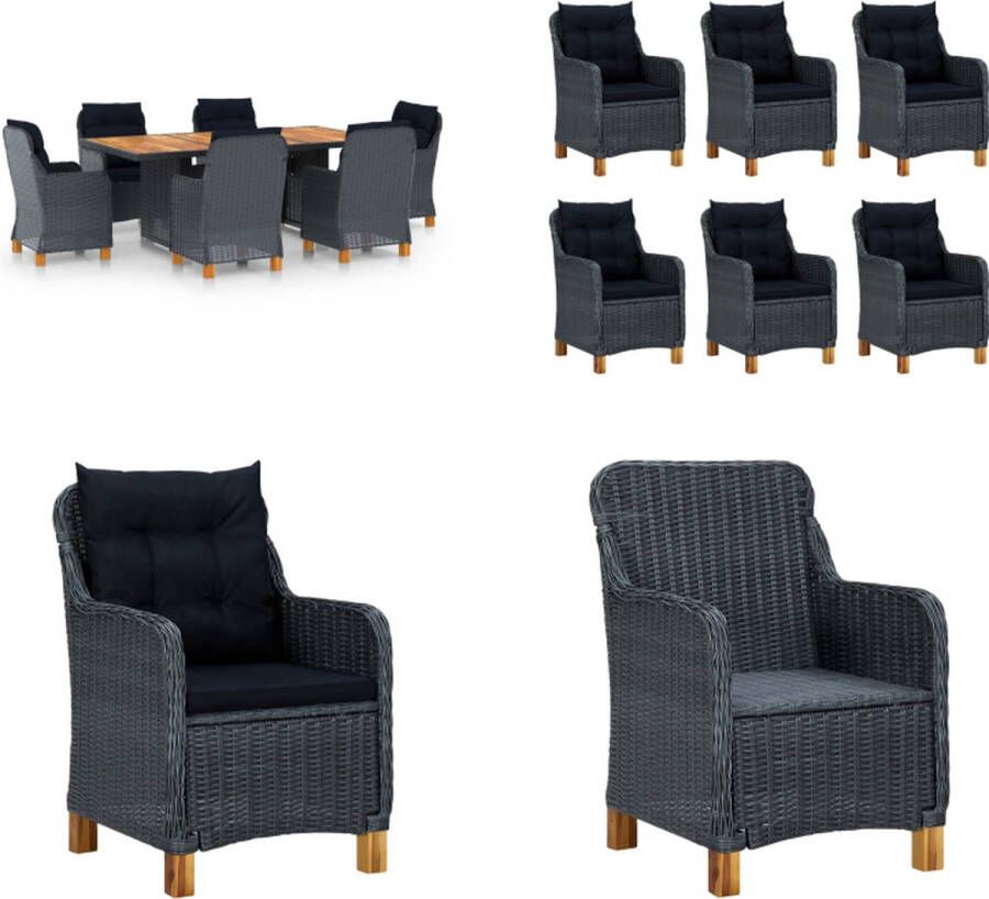VidaXL 7-delige Tuinset met kussens poly rattan donkergrijs Eethoek Voor Buiten Eethoeken Voor Buiten Tuintafel En Stoel Tuintafels En Stoelen