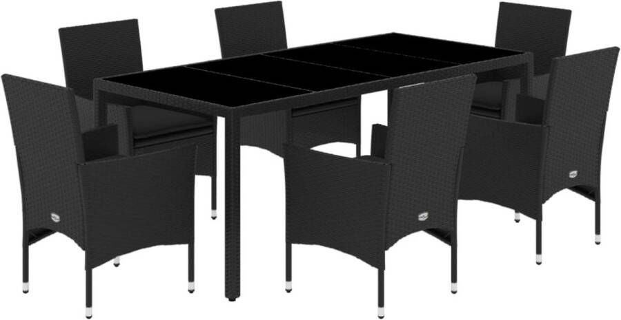 VidaXL 7-delige Tuinset met kussens poly rattan en acaciahout zwart