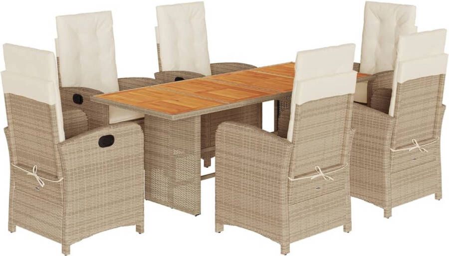 VidaXL 7-delige Tuinset met kussens poly rattan gemengd beige
