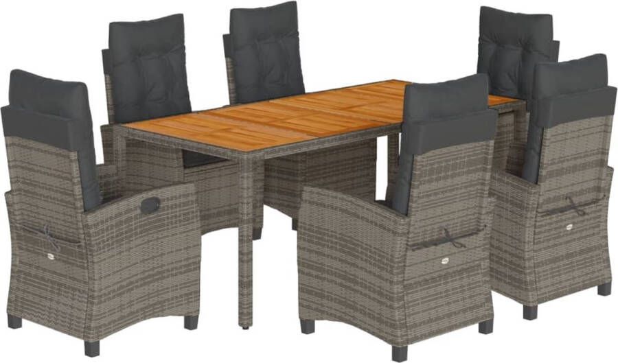 VidaXL 7-delige Tuinset met kussens poly rattan grijs