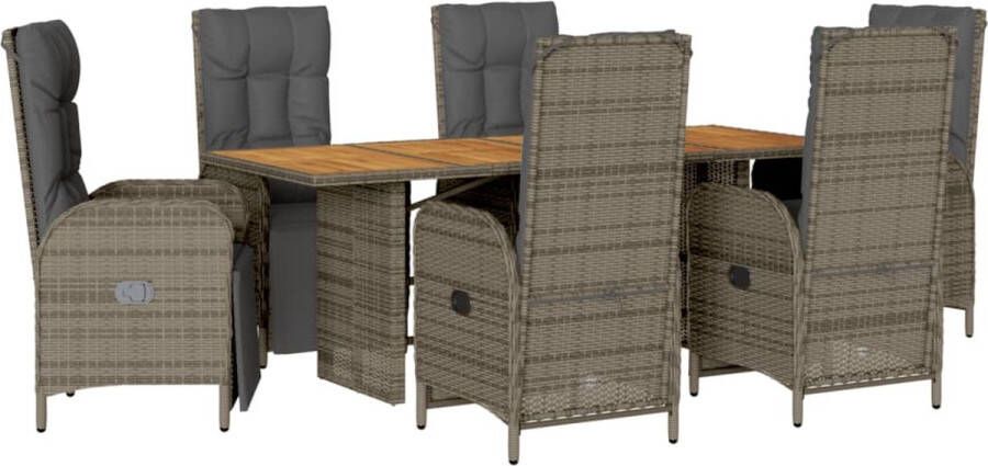 VidaXL 7-delige Tuinset met kussens poly rattan grijs