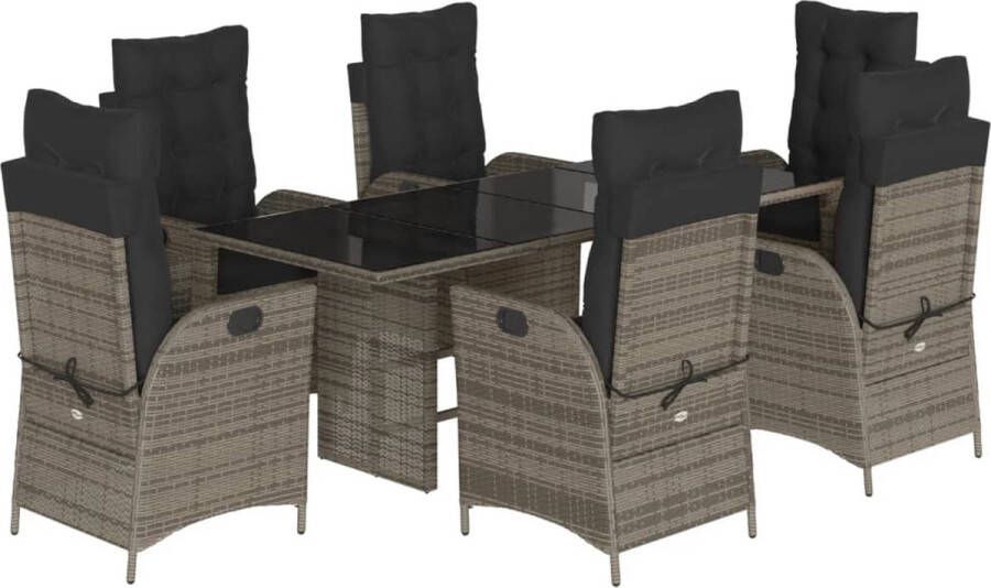 VidaXL 7-delige Tuinset met kussens poly rattan grijs