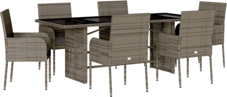 VidaXL 7-delige Tuinset met kussens poly rattan grijs