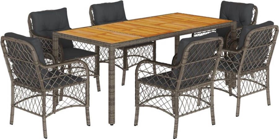 VidaXL 7-delige Tuinset met kussens poly rattan grijs