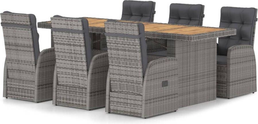 VidaXL -7-delige-Tuinset-met-kussens-poly-rattan-grijs