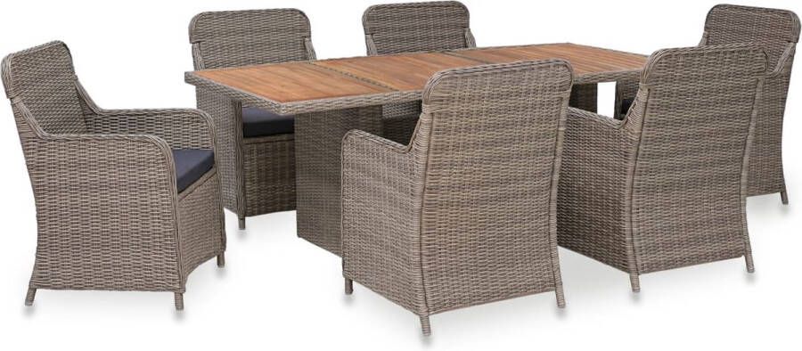 VidaXL -7-delige-Tuinset-met-kussens-poly-rattan-grijs