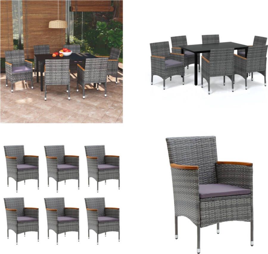 VidaXL 7-delige Tuinset met kussens poly rattan grijs Eethoek Eethoeken Eetset Eetsets