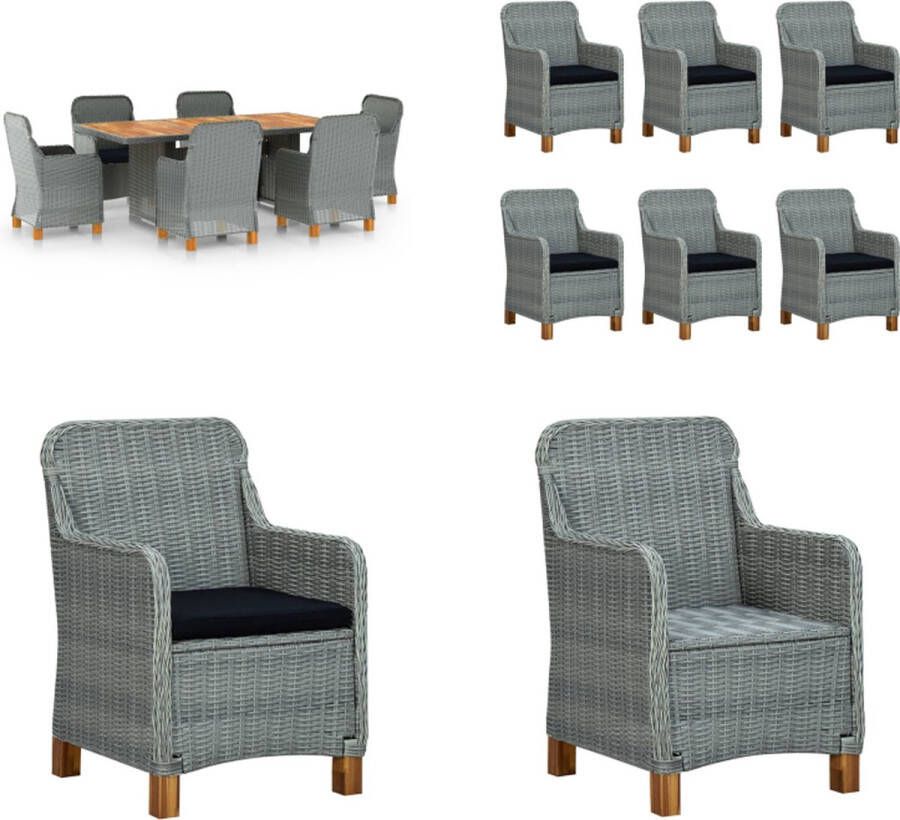 VidaXL 7-delige Tuinset met kussens poly rattan lichtgrijs Eethoek Voor Buiten Eethoeken Voor Buiten Tuintafel En Stoel Tuintafels En Stoelen