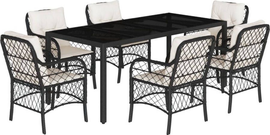 VidaXL 7-delige Tuinset met kussens poly rattan zwart