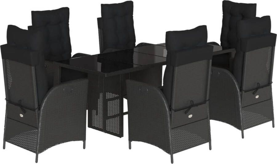 VidaXL 7-delige Tuinset met kussens poly rattan zwart