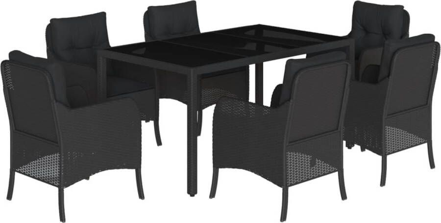VidaXL 7-delige Tuinset met kussens poly rattan zwart