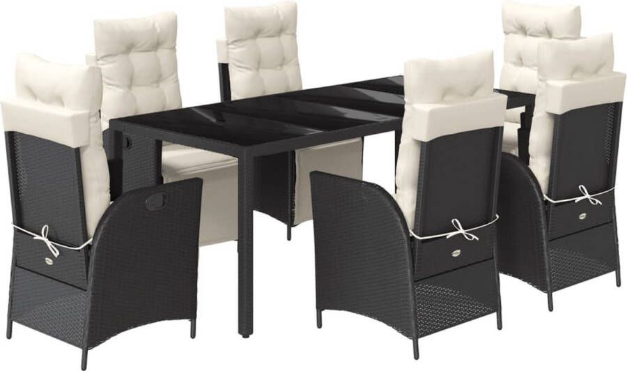 VidaXL 7-delige Tuinset met kussens poly rattan zwart