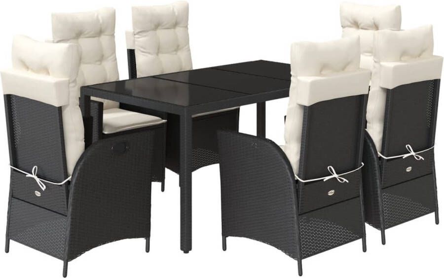VidaXL 7-delige Tuinset met kussens poly rattan zwart
