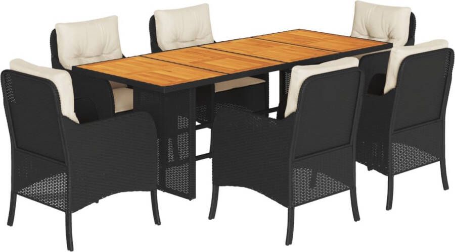 VidaXL 7-delige Tuinset met kussens poly rattan zwart