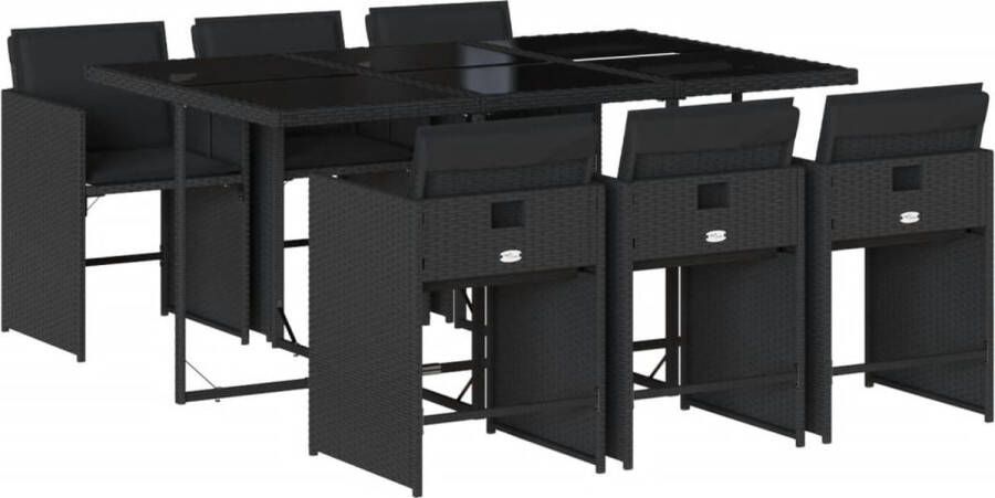 VidaXL 7-delige Tuinset met kussens poly rattan zwart