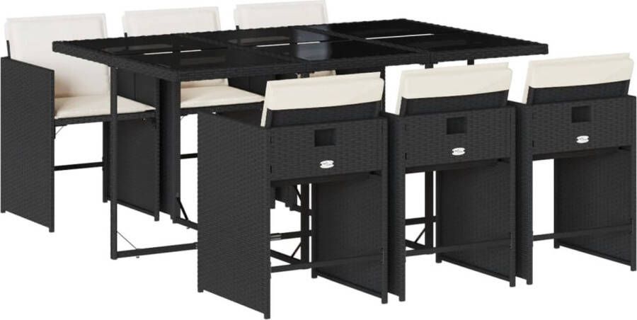 VidaXL 7-delige Tuinset met kussens poly rattan zwart