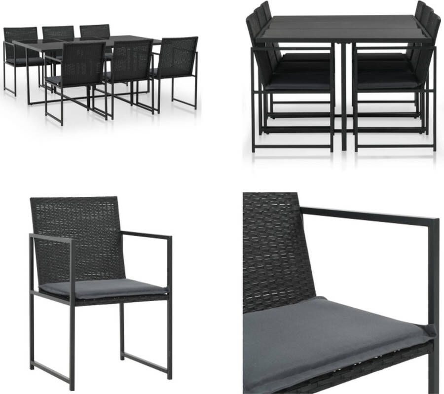 VidaXL 7-delige Tuinset met kussens poly rattan zwart Eethoek Eethoeken Rattan Eethoek Rattan Eethoeken
