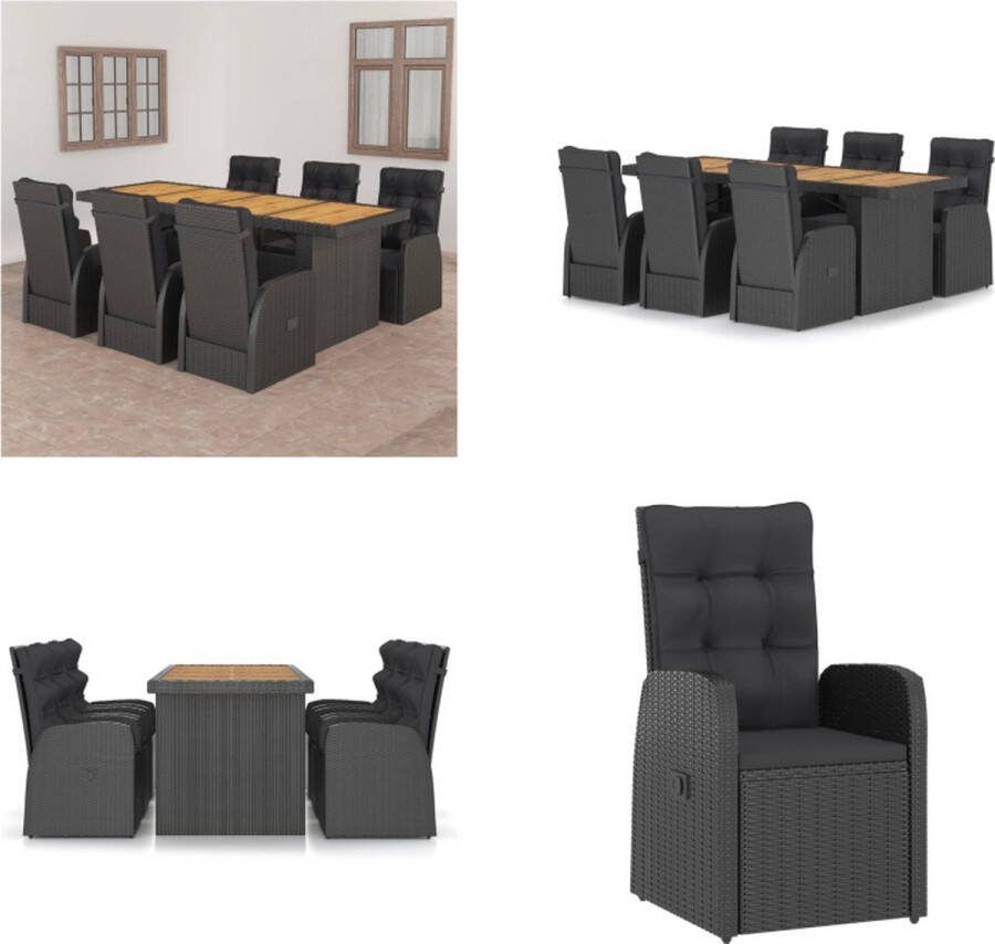 VidaXL 7-delige Tuinset met kussens poly rattan zwart Eethoek Voor Buiten Eethoeken Voor Buiten Tuintafel En Stoel Tuintafels En Stoelen