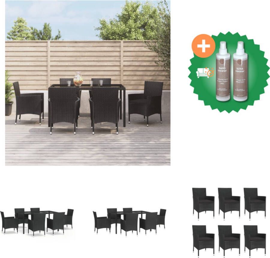 VidaXL Tuinset Zwart Poly Rattan Eettafel 150x90x75 cm 6 Stoelen Zitkussens Tuinset Inclusief Onderhoudsset