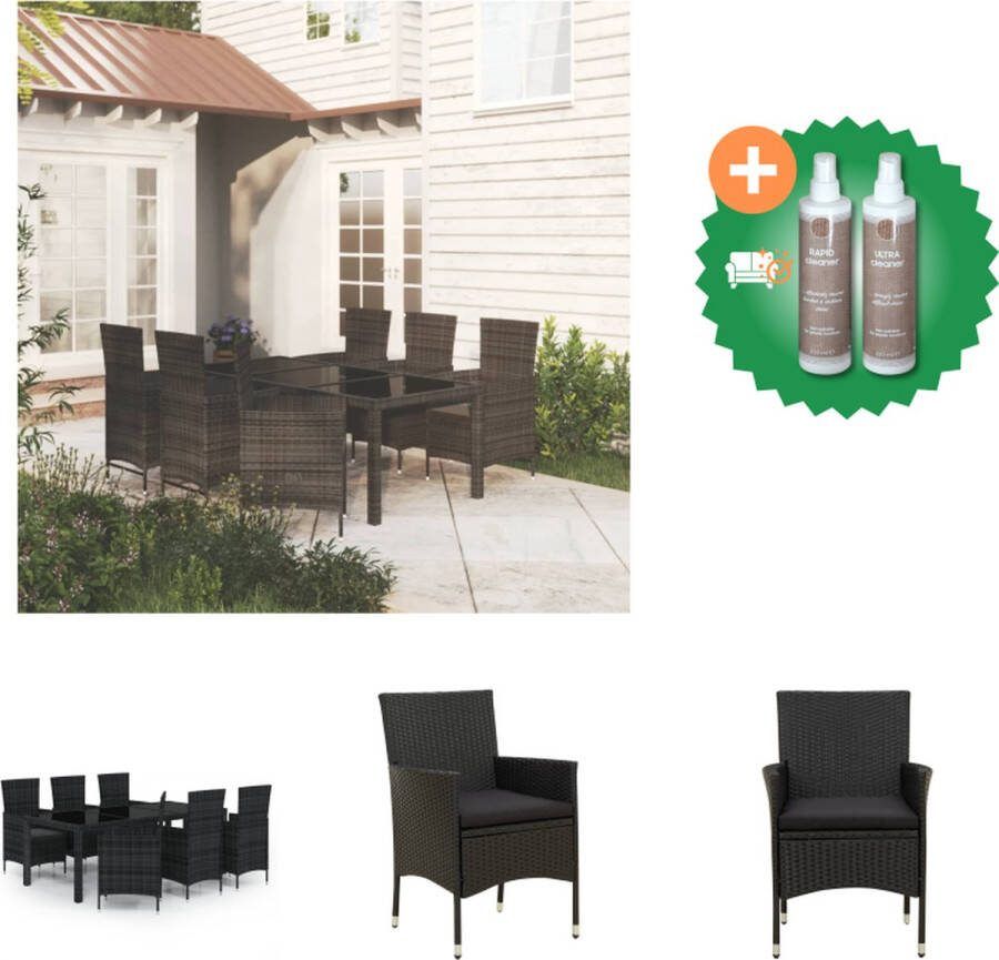 VidaXL Eethoek Tuinset 190 x 90 x 75 cm zwart poly rattan gepoedercoat staal Tuinset Inclusief Onderhoudsset