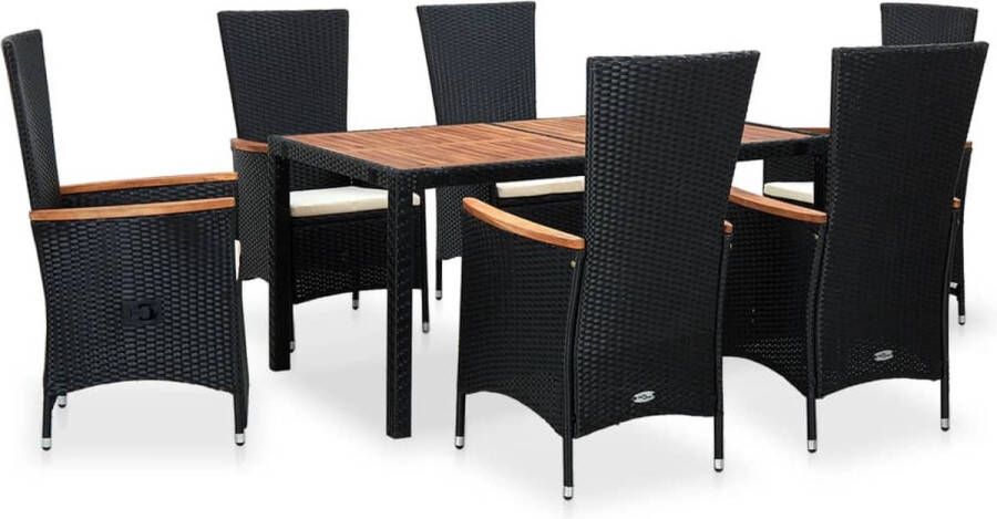 VidaXL -7-delige-Tuinset-poly-rattan-acaciahout-zwart