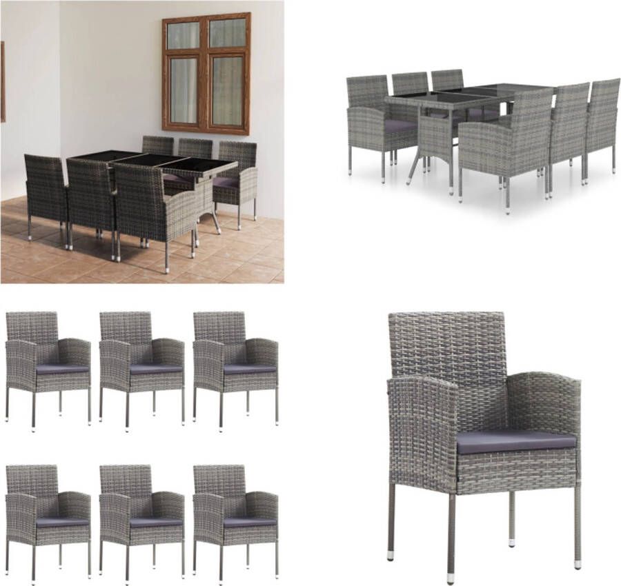 VidaXL 7-delige Tuinset poly rattan antracietkleurig en grijs Eetset Eetsets Eethoek Eethoeken