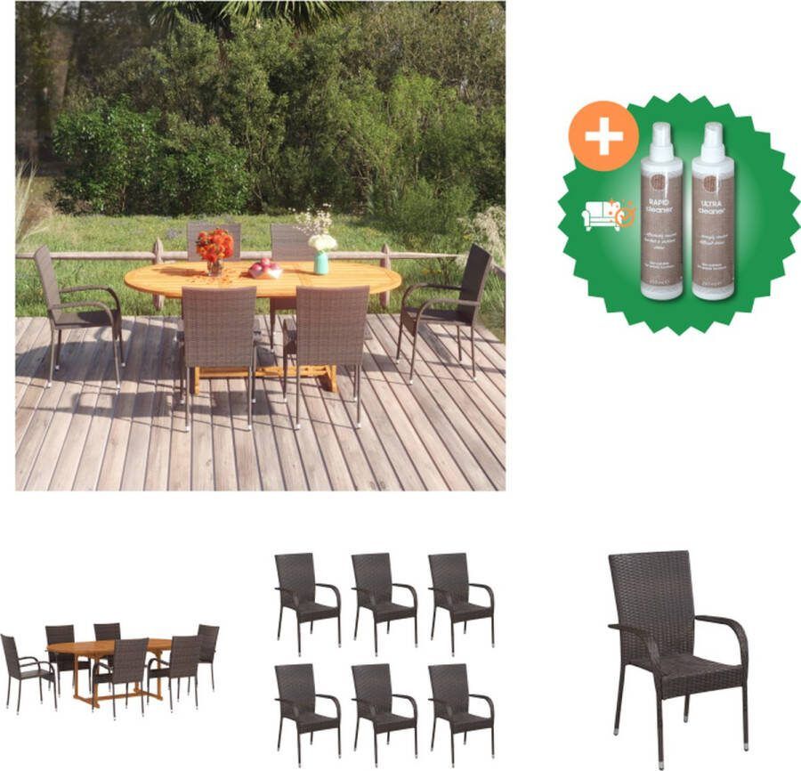 VidaXL Tuintafel en stoelenset Massief acaciahout Bruine PE-rattan 150-200x100x74 cm Stapelbaar Tuinset Inclusief Onderhoudsset