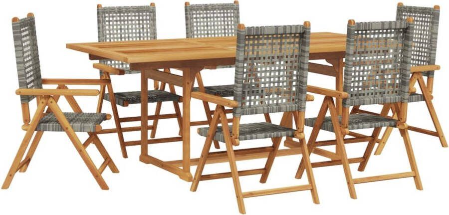 VidaXL 7-delige Tuinset poly rattan en massief hout grijs
