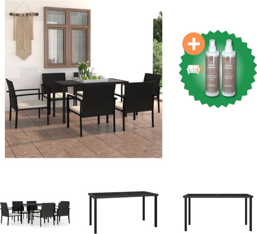 VidaXL Tuinset Rattan Staal 140x70x73 cm Zwart Crème 6 Stoelen 6 Zitkussens Tuinset Inclusief Onderhoudsset