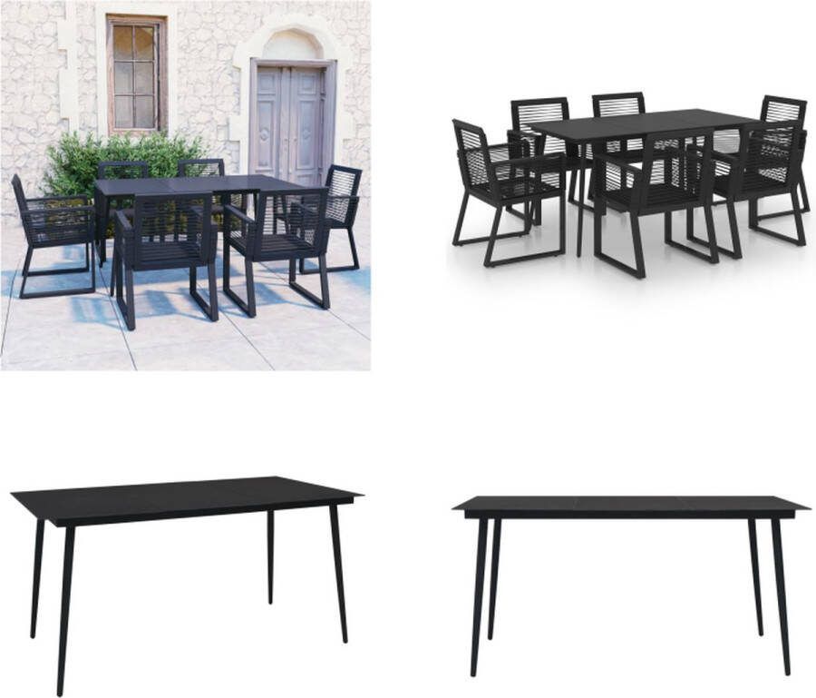 VidaXL 7-delige Tuinset PVC-rattan zwart Eetset Eetsets Eettafel En Stoel Eettafels En Stoelen