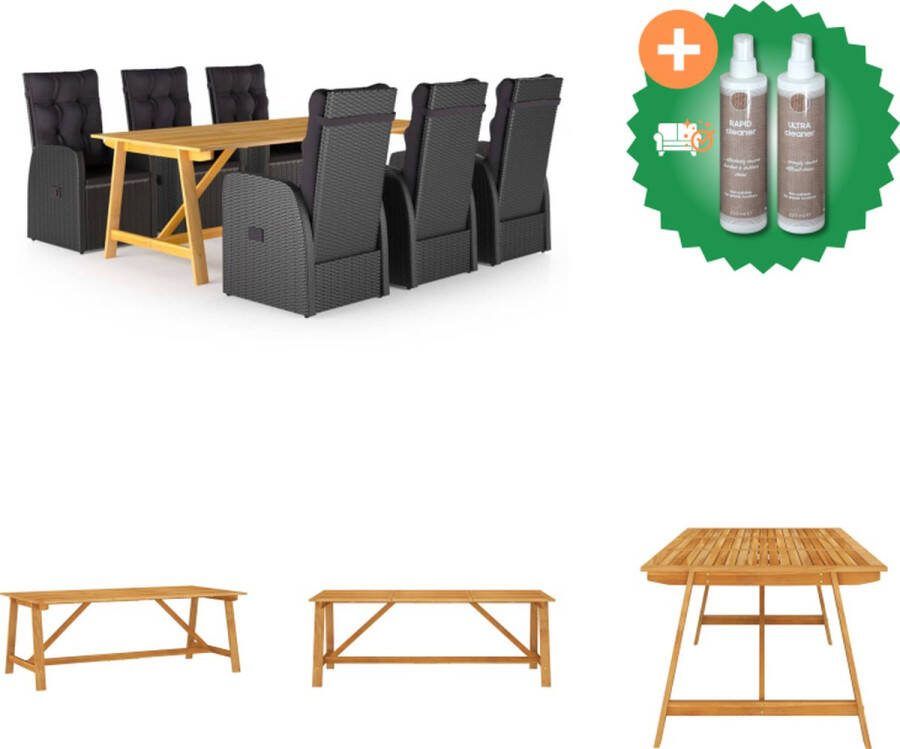 VidaXL Tuinset Acaciahouten eettafel PE rattan eetstoelen Verstelbare rugleuning Zwart 206x100x74 cm Tuinset Inclusief Onderhoudsset