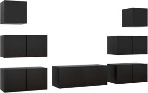 VidaXL 7-delige Tv-meubelset Spaanplaat Zwart