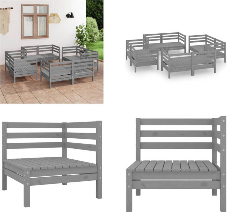 VidaXL 8-delige Loungeset massief grenenhout grijs Loungeset Loungesets Tuinsets