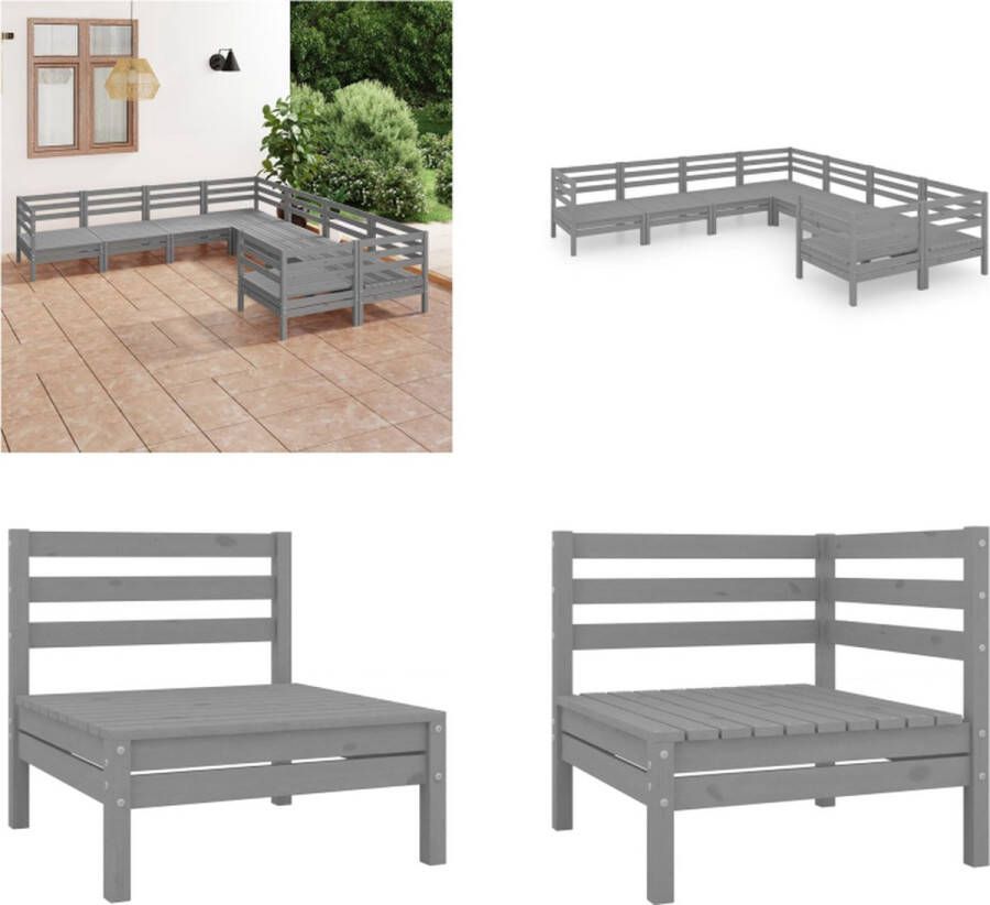 VidaXL 8-delige Loungeset massief grenenhout grijs Pallet Loungeset Pallet Loungesets Pallet Loungebank Loungeset