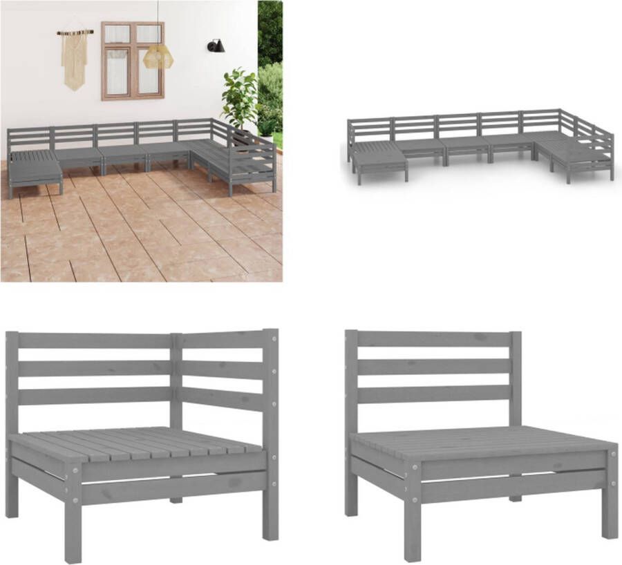 VidaXL 8-delige Loungeset massief grenenhout grijs Poef Poefs Voetensteun Hocker