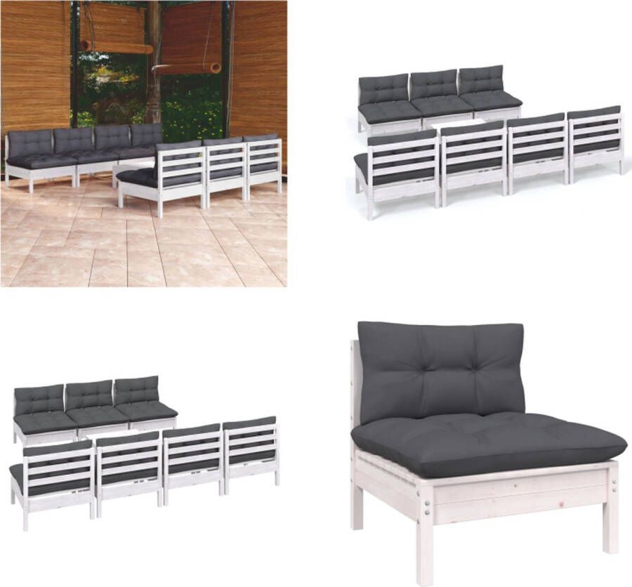 VidaXL 8-delige Loungeset met antracietkleurige kussens grenenhout Loungeset Loungesets Lounge Set Lounge Sets