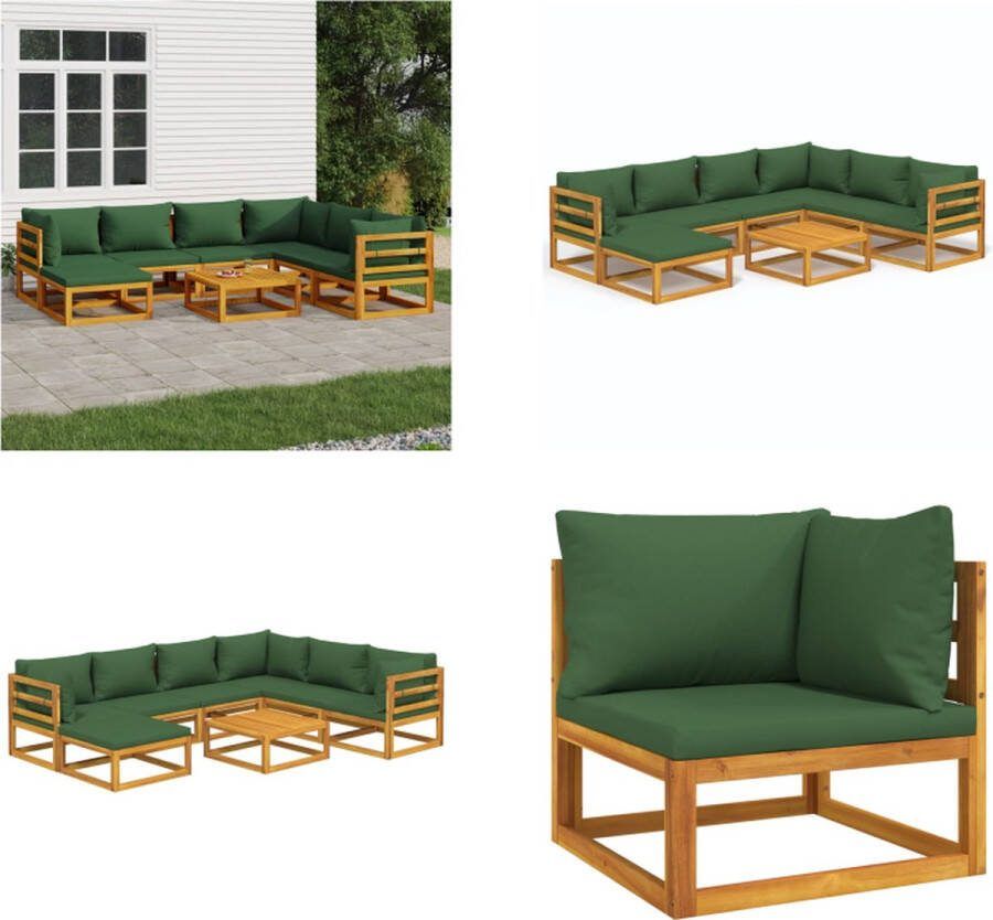 VidaXL 8-delige Loungeset met groene kussens massief hout Loungeset Loungesets Tuinset Loungeset Tuin