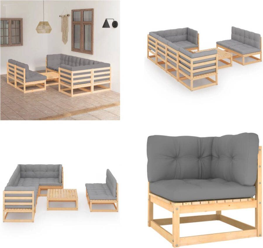 VidaXL 8-delige Loungeset met kussens massief grenenhout Loungeset Loungesets Tuinsets